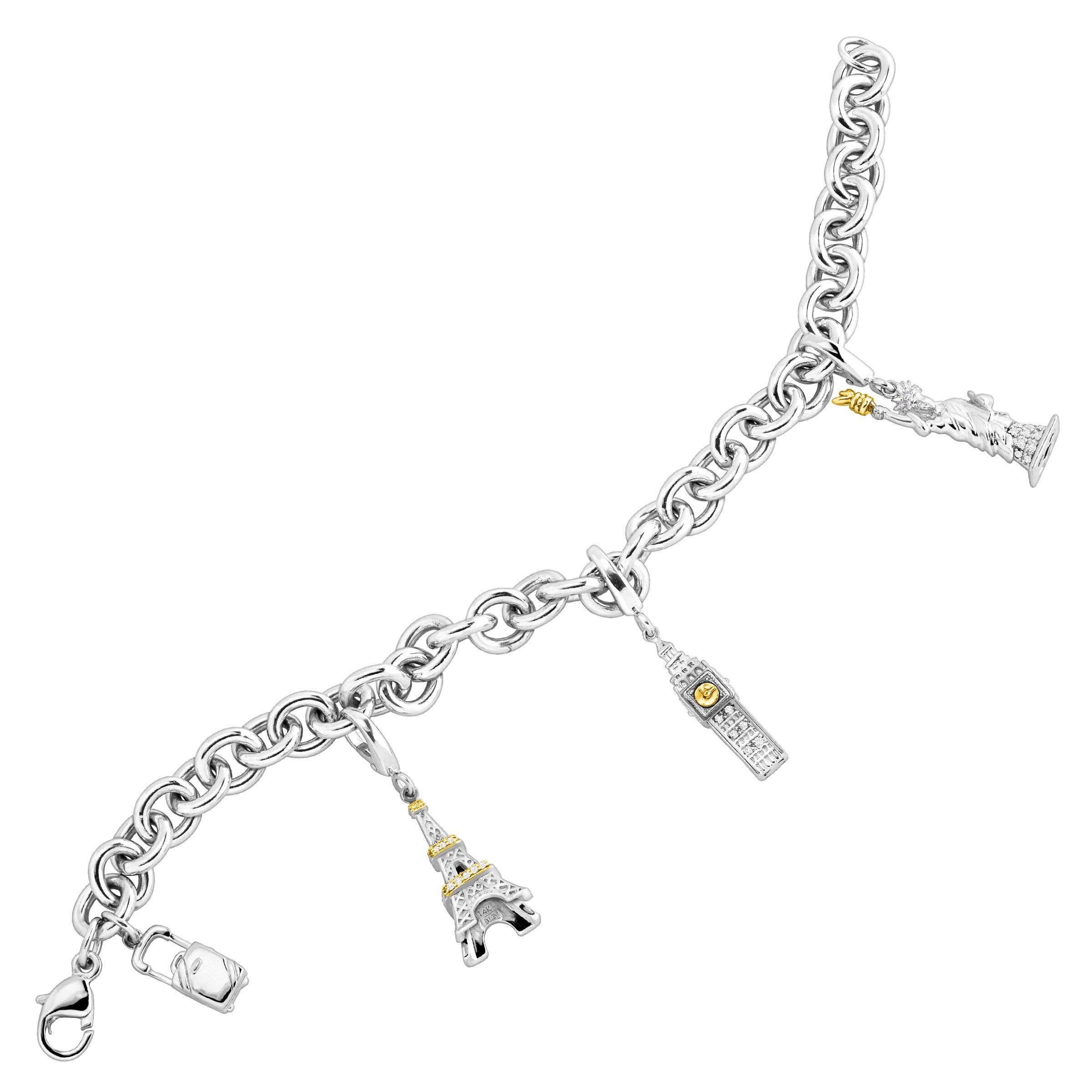 Travel Charm Bracelet With 1 8 Ct Diamonds In Sterling Silver 14k Travel Charm Bracelet With 1 8 Ct Diamonds In Sterling Silver 14k Gold
