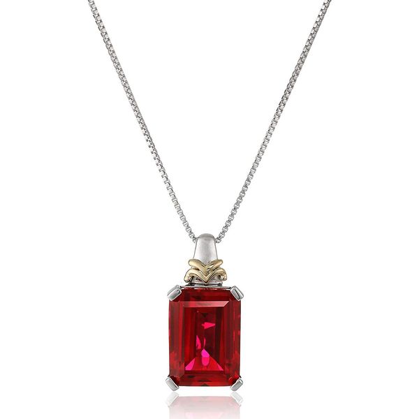 EmeraldCut Created Ruby Pendant in Sterling Silver & 14K Gold, 18