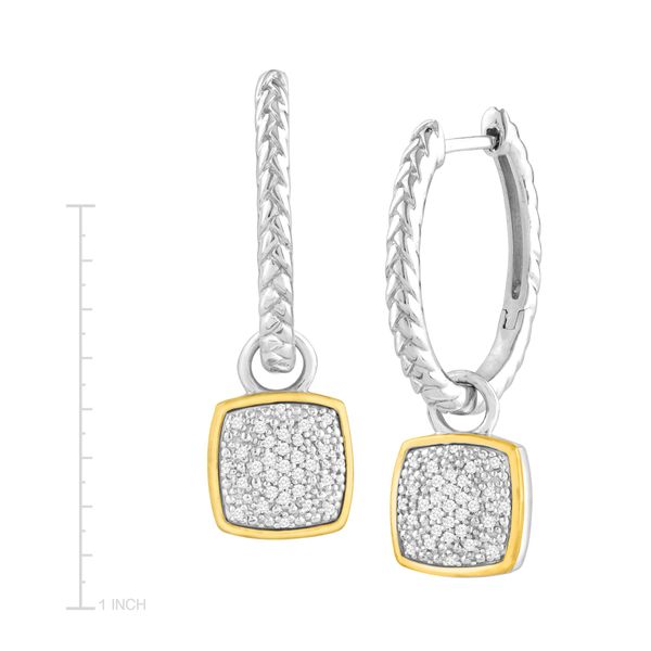 1/5 ct Diamond Drop Hoop Earrings in Sterling Silver & 14K Gold 1/5 ct Diamond Drop Hoop