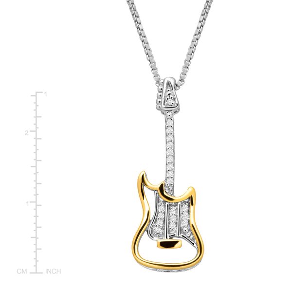Electric Guitar Pendant with Diamonds in Sterling Silver & 14K Gold Electric Guitar Pendant