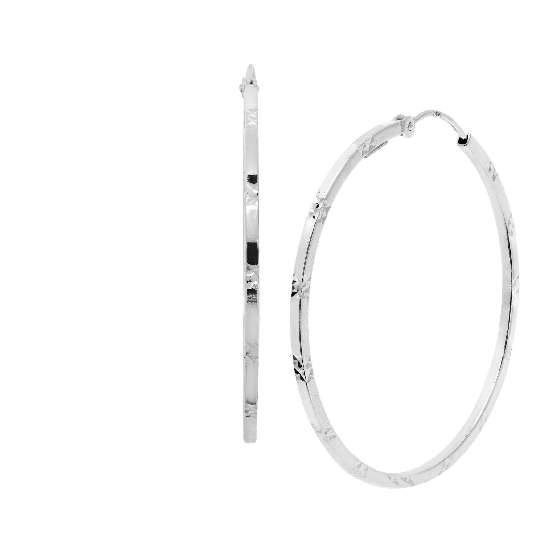 Eternity Gold Diamond Cut Square Hoop Earrings In 14k White The Details