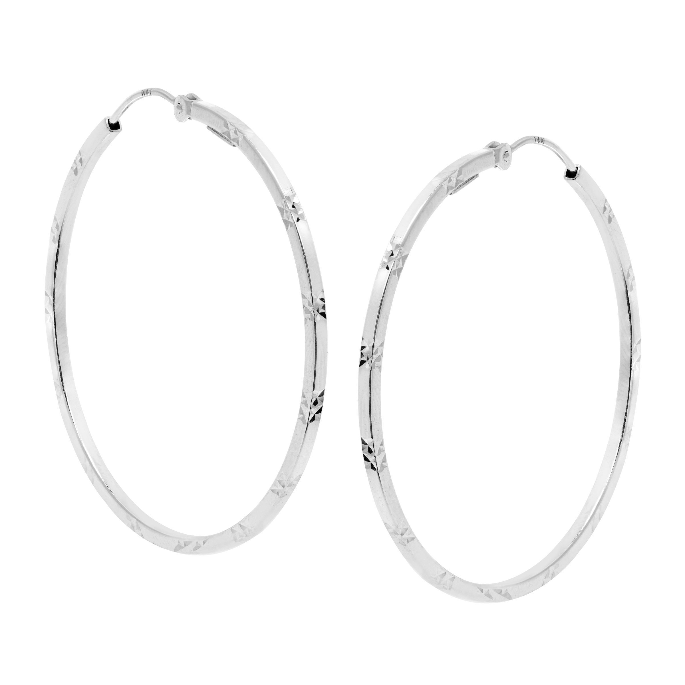 Eternity Gold Diamond Cut Square Hoop Earrings In 14k White Eternity Gold Diamond Cut Square Hoop Earrings In 14k White