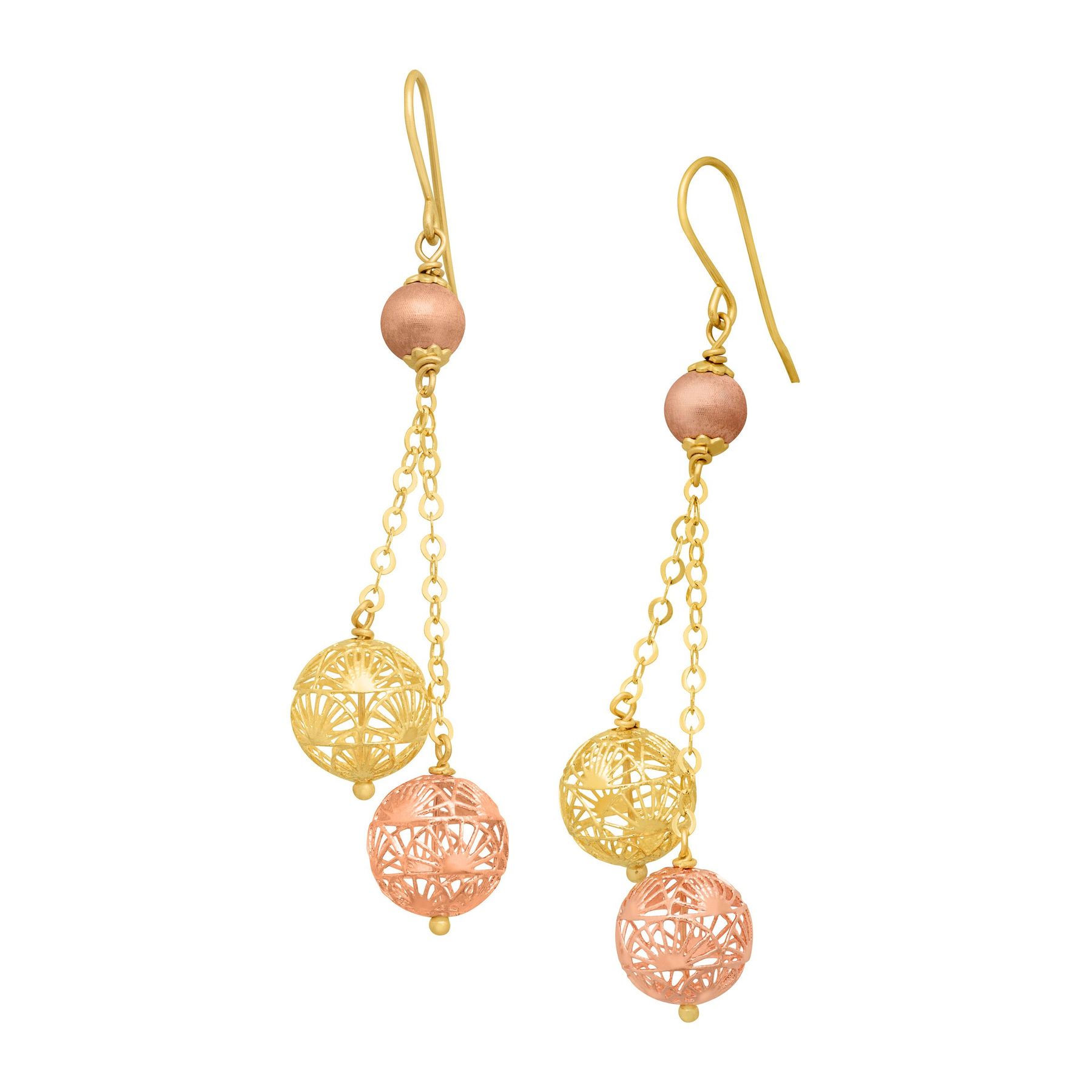 Just Gold Filigree Cage Dangle Earrings In 14k Yellow Rose Filigree Cage Dangle Earrings