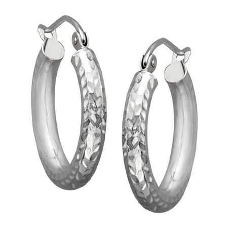 Eternity Gold Diamond Cut Hoop Earrings In 14k White Eternity Gold Diamond Cut Hoop Earrings In 14k White