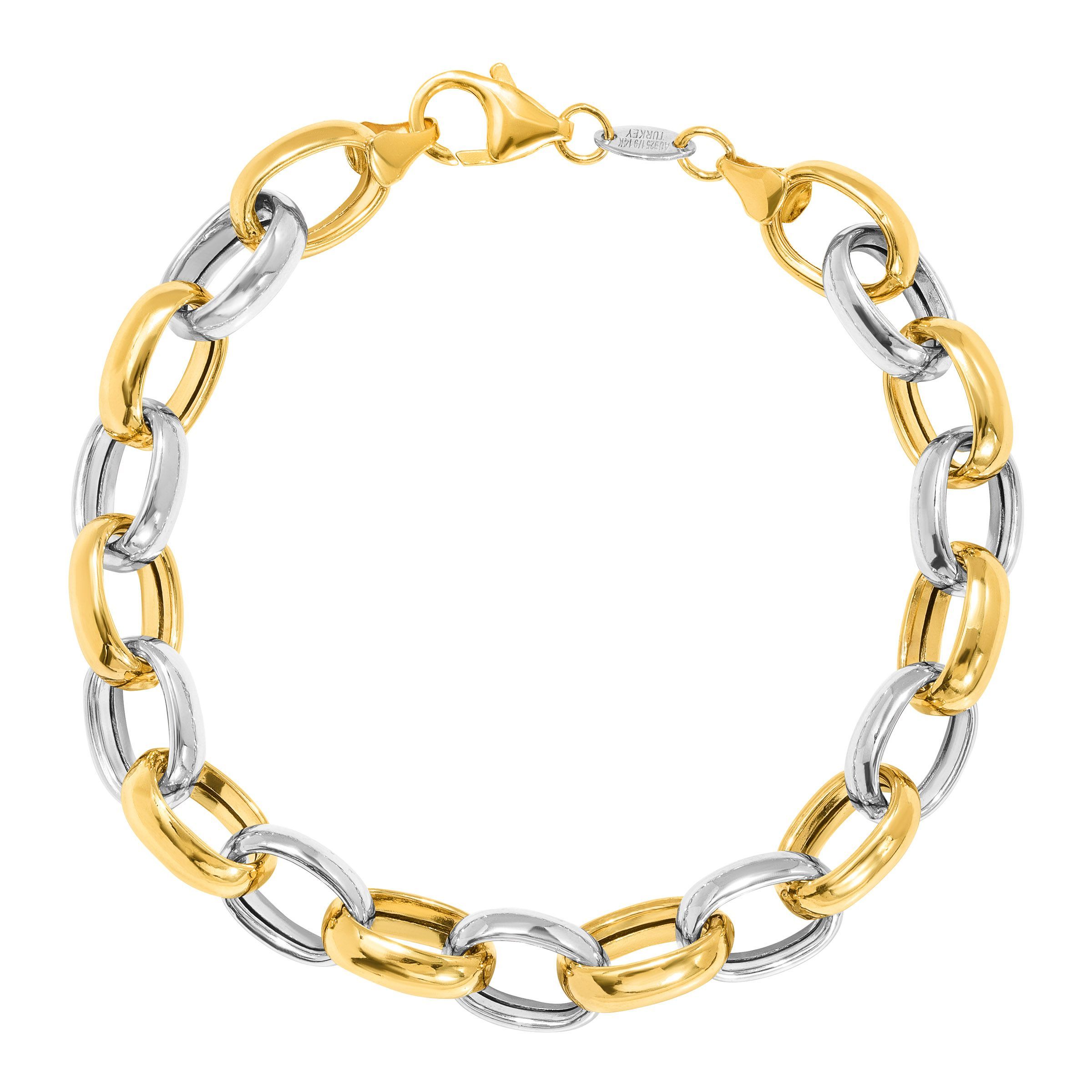 Details About Two Tone Rolo Link Bracelet 14k Gold Bonded Sterling Silver Details About Two Tone Rolo Link Bracelet 14k Gold Bonded Sterling Silver
