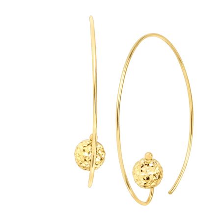 Eternity Gold Wire Hoop Earrings With Textured Bead In 14k Wire Hoop Earrings With Textured Bead