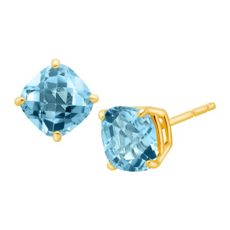 1 3 4 Ct Cushion Cut Natural Swiss Blue Topaz Earrings In 14k Gold 1 3 4 Ct Cushion Cut Swiss Blue Topaz Earrings