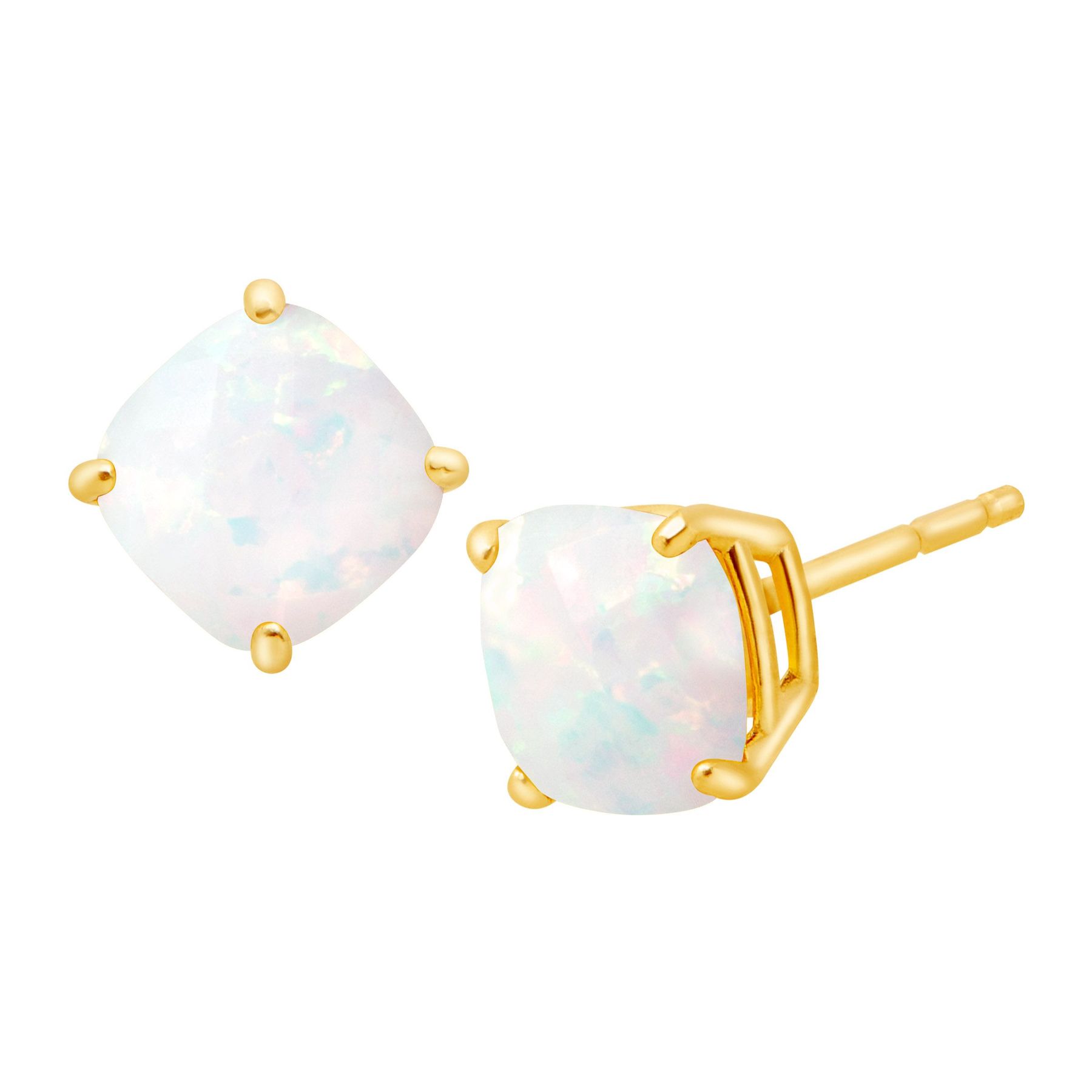 1 Ct Cushion Cut Created Opal Earrings In 14k Gold 1 Ct Cushion Cut Opal Earrings
