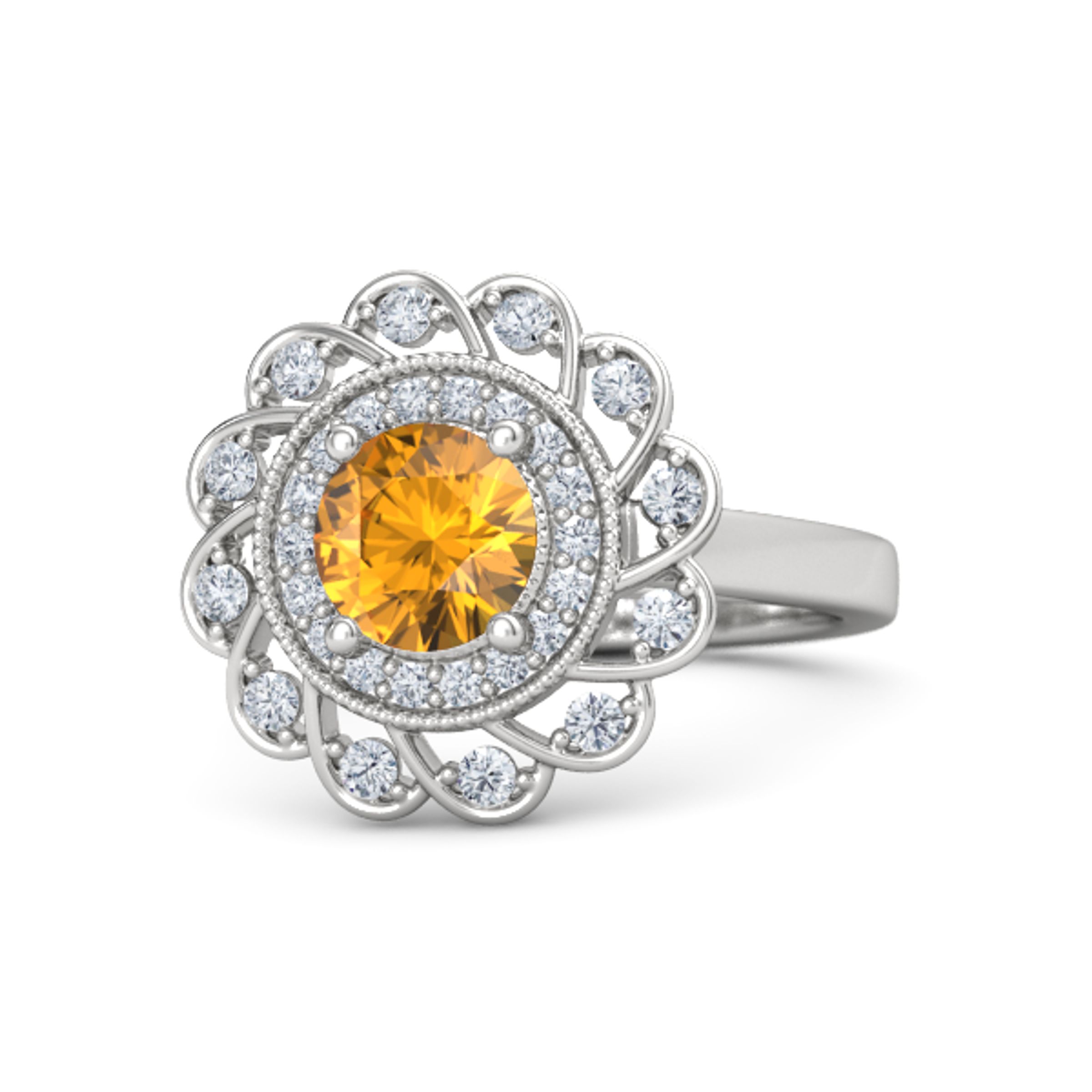 Round Citrine Sterling Silver Ring with 