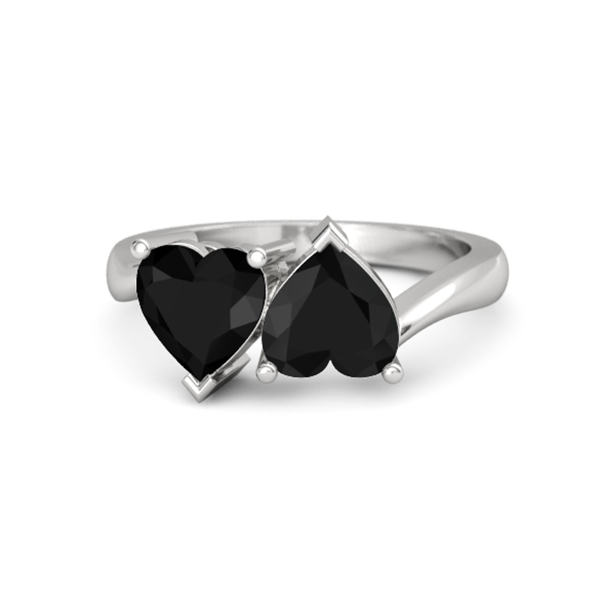 Sterling Silver Ring With Black Onyx Twin Hearts Ring Gemvara