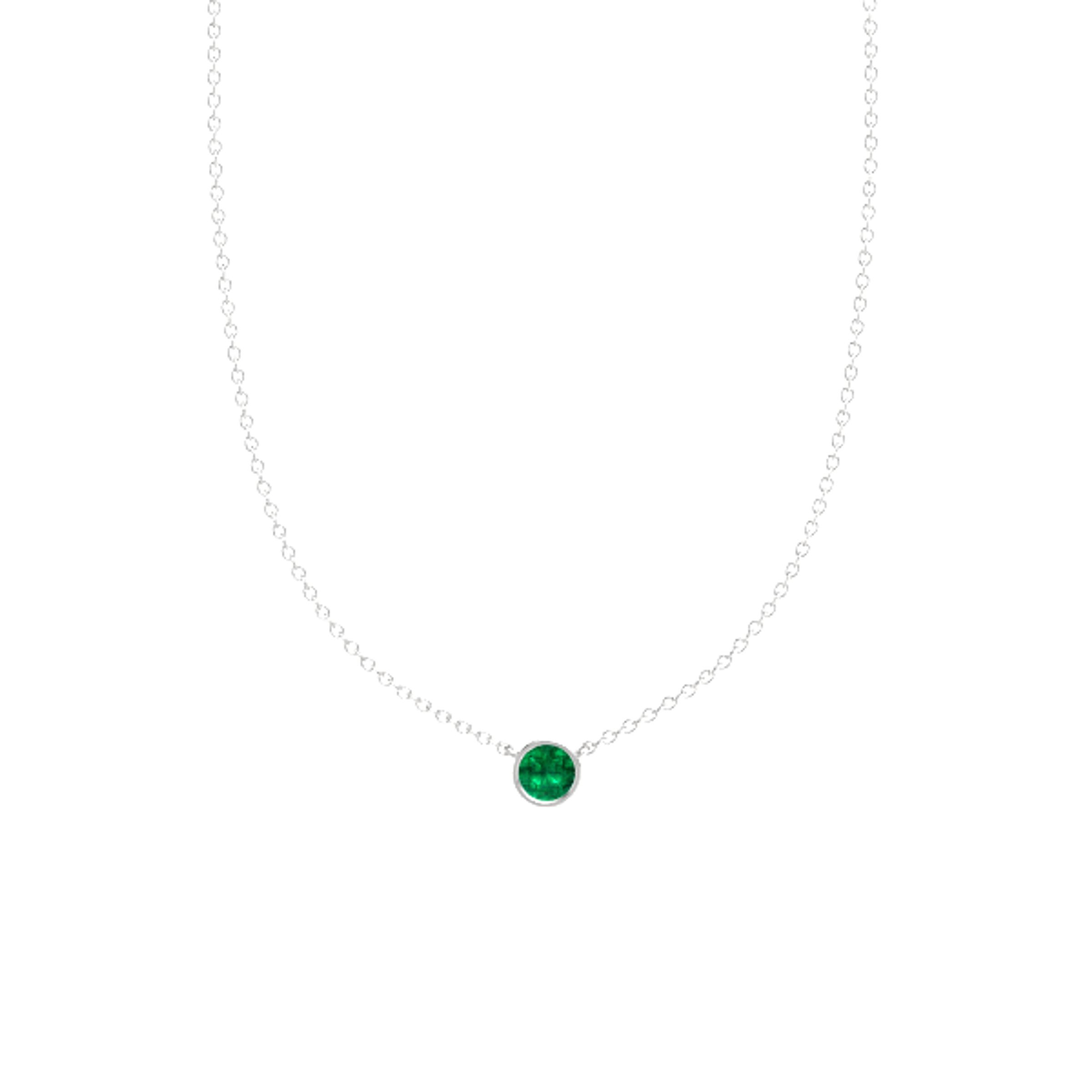 Round Emerald Sterling Silver Pendant 