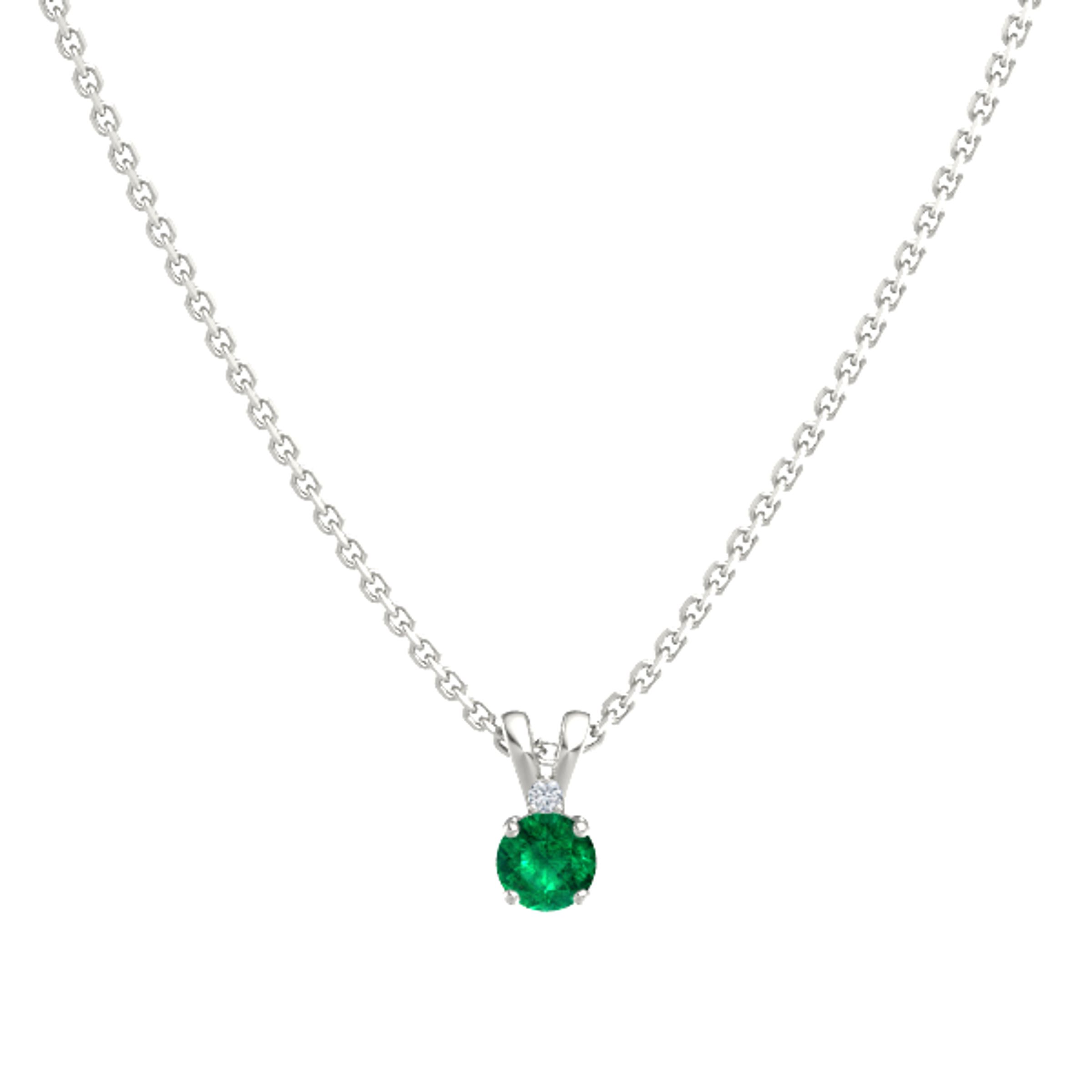 Round Emerald 14K White Gold Pendant 