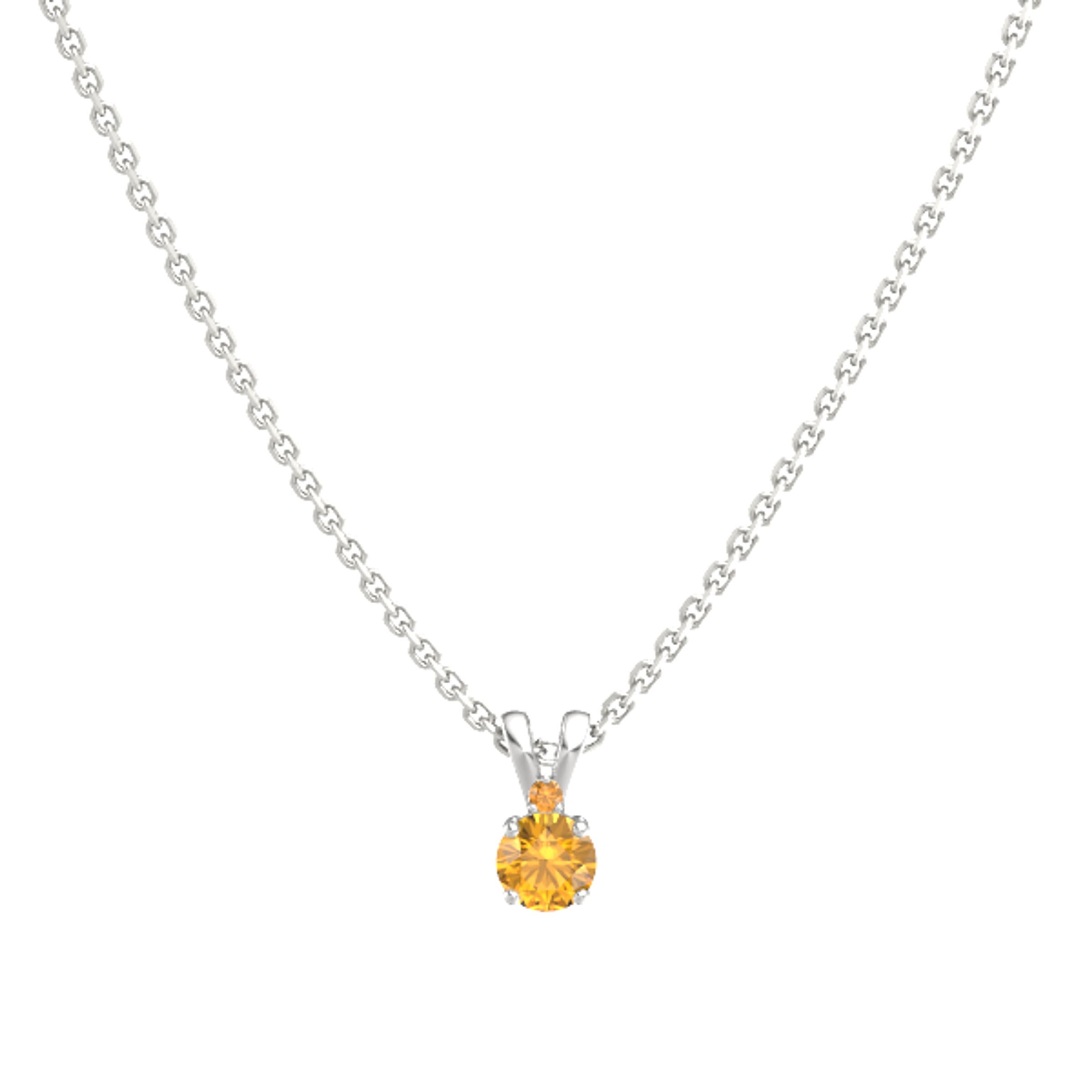 Round Citrine Sterling Silver Pendant 