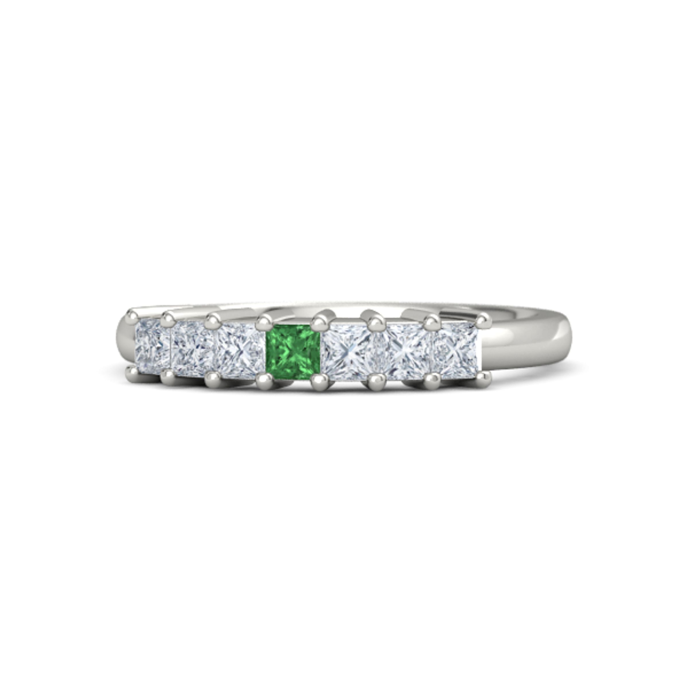 Princess Emerald Platinum Ring with Diamond | Seven-Stone Artisan Band |  Gemvara