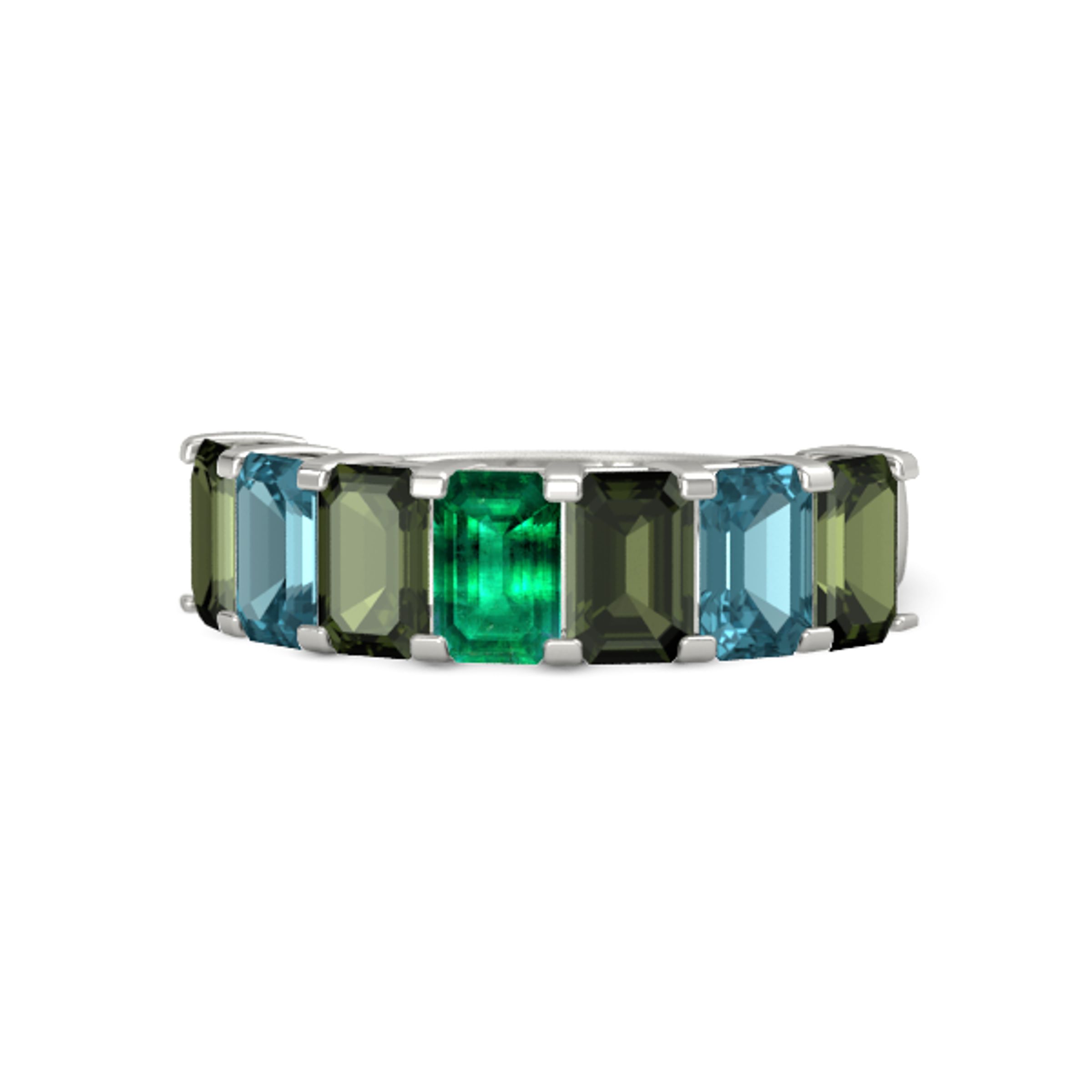 Emerald Emerald 14K White Gold Ring with Green Tourmaline and London Blue  Topaz | Seven-Stone Deco Band | Gemvara