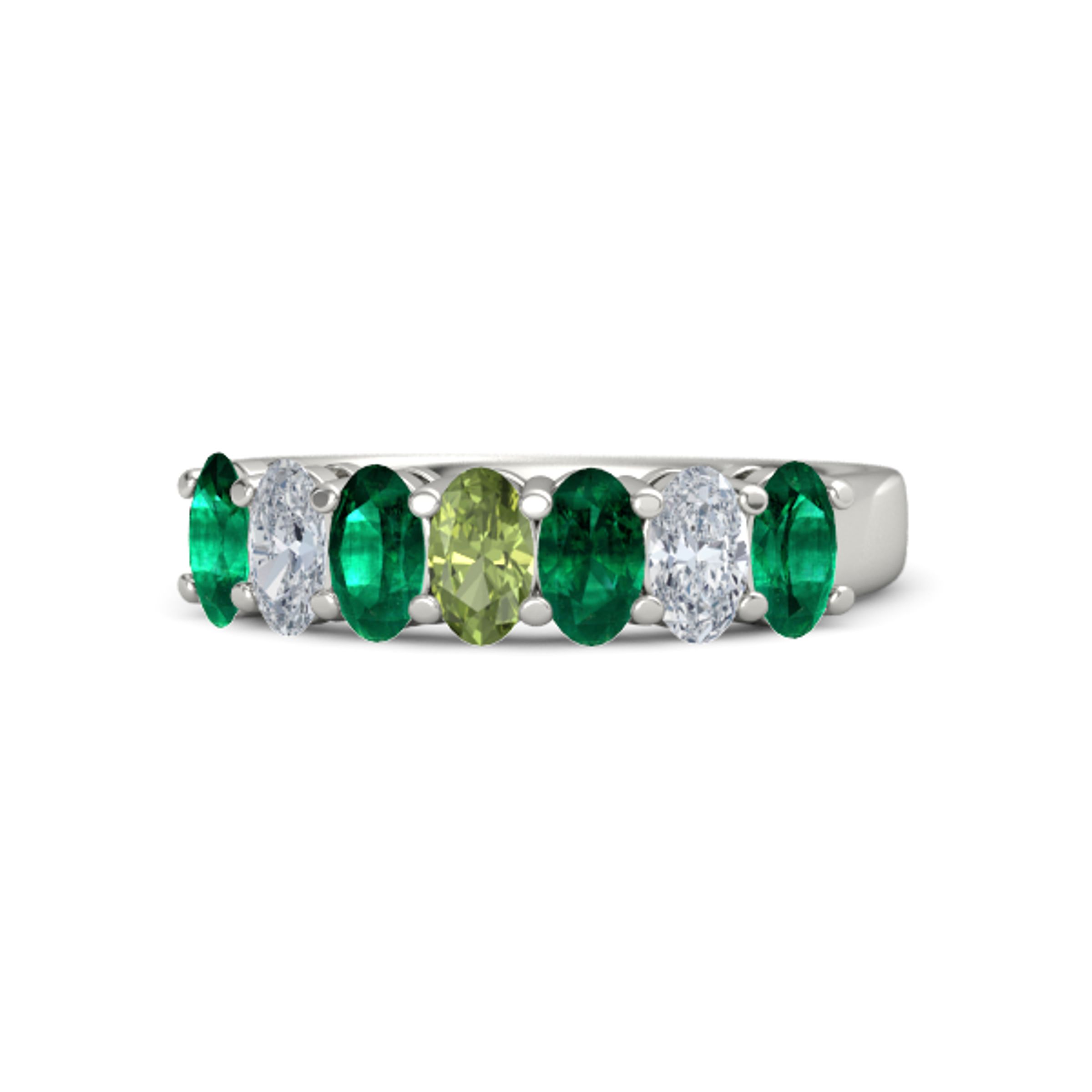 Oval Peridot Platinum Ring with Emerald and Moissanite | Seven-Stone Gala  Band | Gemvara