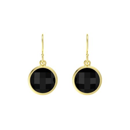 Round Briolettes Black Onyx 14k Yellow Gold Earring Bold Bold Round Drop Earrings
