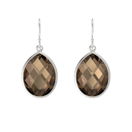 Pear Briolettes Smoky Quartz 14k White Gold Earring Bold Drop Bold Pear Drop Earrings