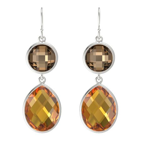 14k White Gold Earring With Smoky Quartz And Citrine Bold Double Bold Double Drop Earrings