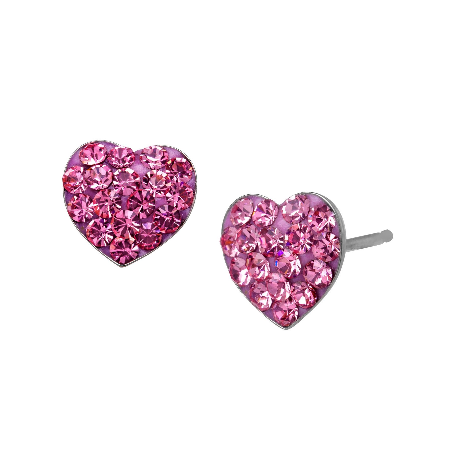 Heart Stud Earrings With Rose Swarovski Crystals In Sterling Silver Heart Stud Earrings With Swarovski Crystals