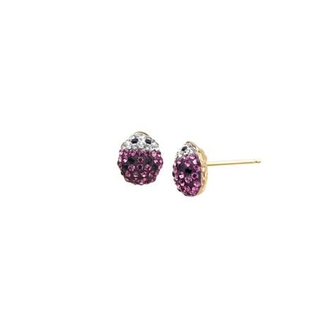 S Lady Bug Earrings With Pink Swarovski Crystal In 14k Gold S Lady Bug Earrings With Swarovski Crystal
