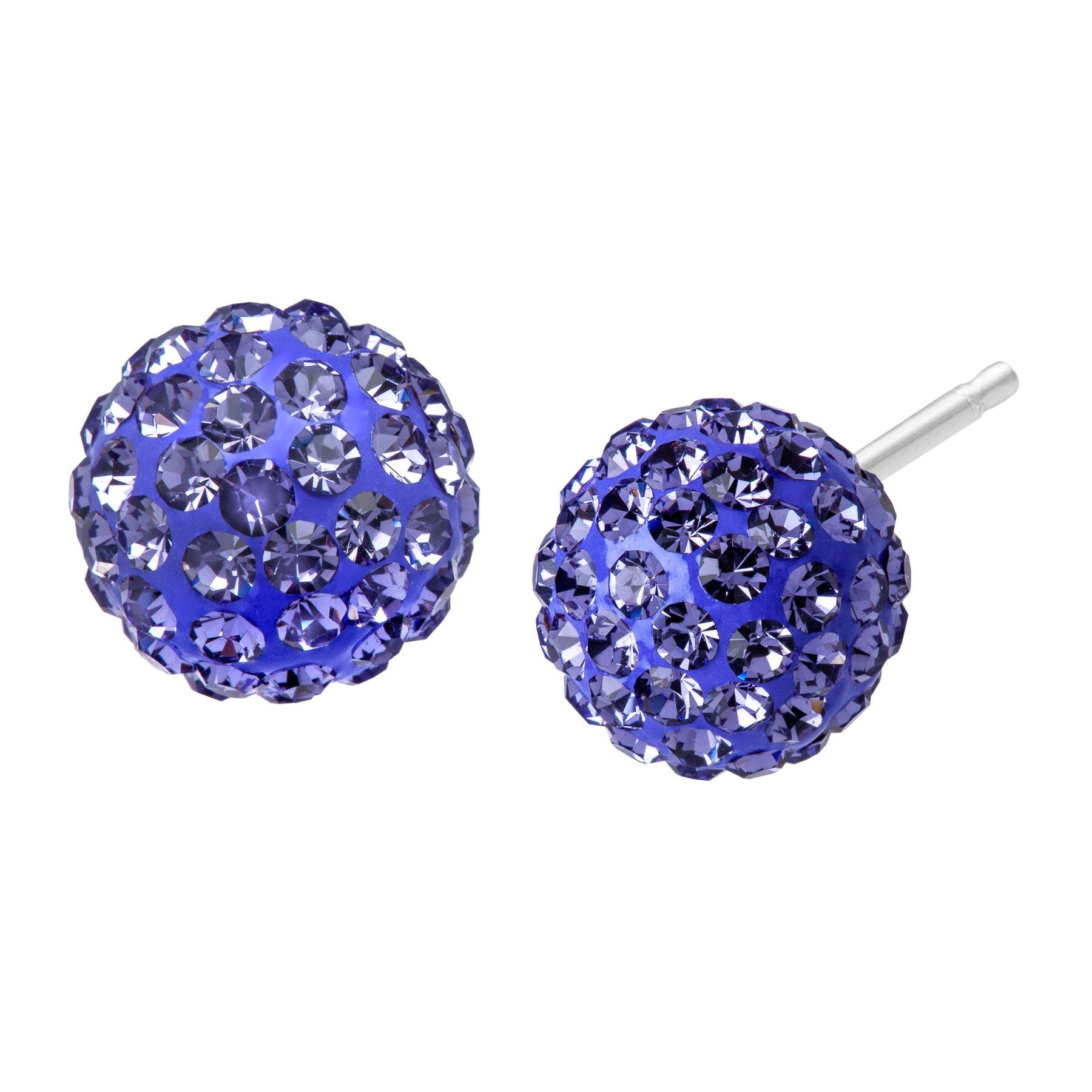 Glitter Ball Earrings With Lavender Swarovski Crystal In Sterling Silver Glitter Ball Earrings With Lavender Swarovski Crystal In Sterling Silver