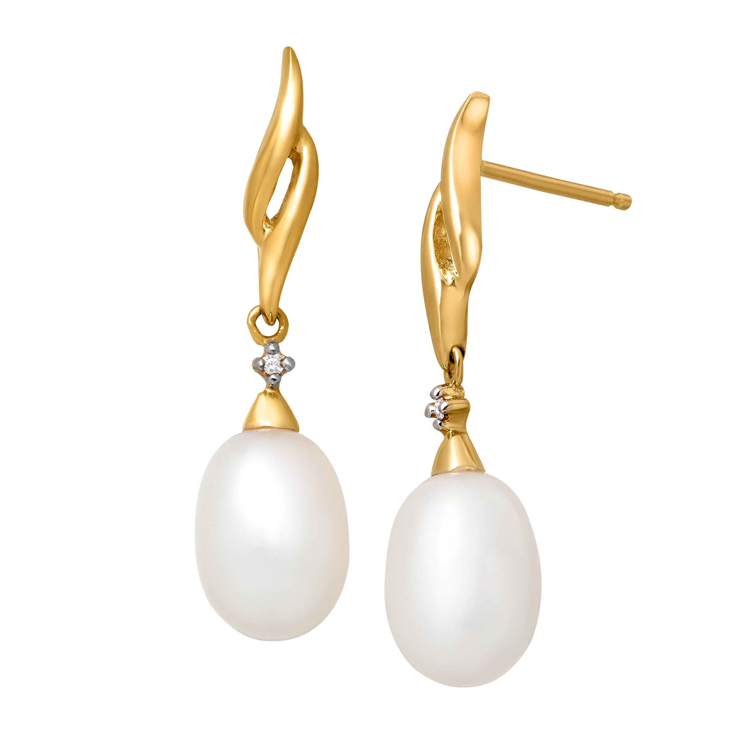 Details About Freshwater Pearl Drop Earrings With Diamonds In 14k Gold Details About Freshwater Pearl Drop Earrings With Diamonds In 14k Gold