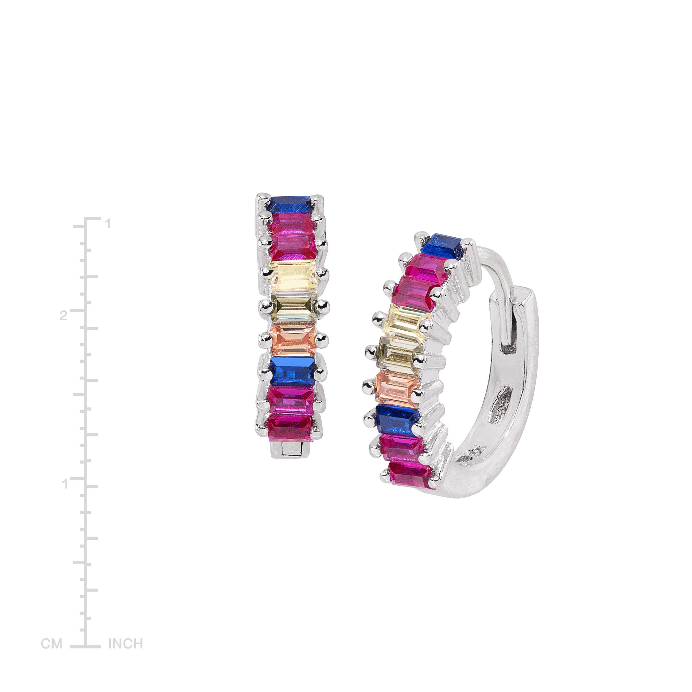 Rainbow Cubic Zirconia Huggie Hoop Earrings in Sterling Silver eBay