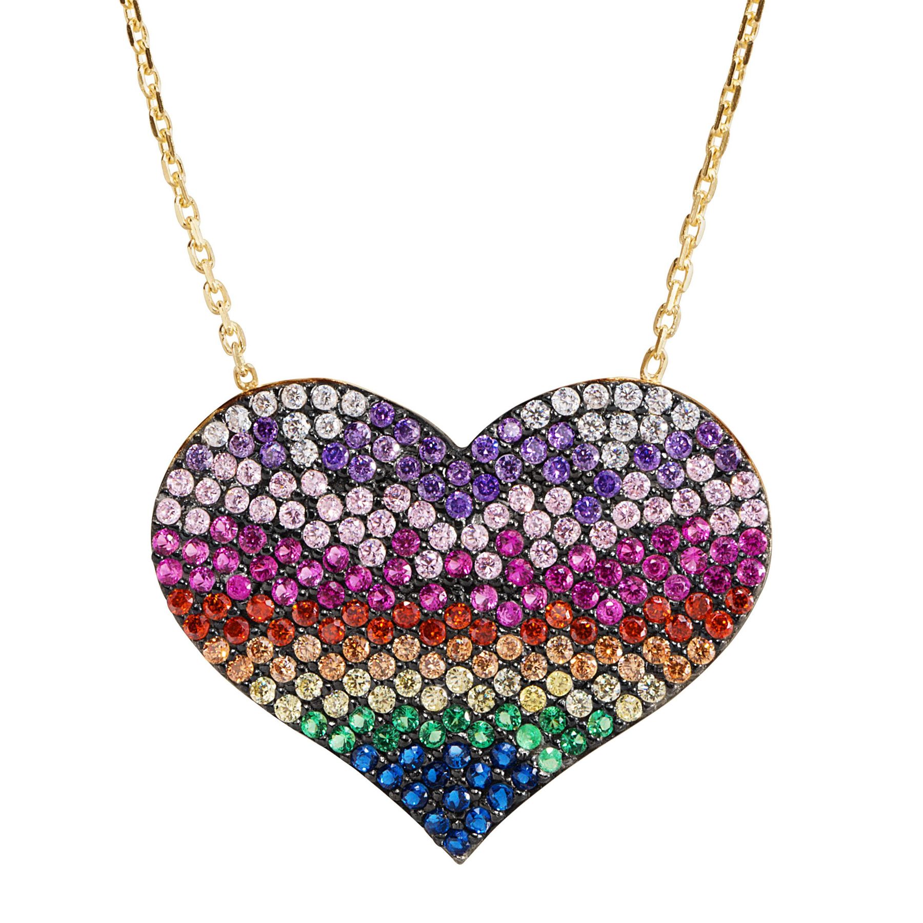 Rainbow Cubic Zirconia Heart Pendant In Gold Plated Sterling Silver 16 2 - Cubic Zirconia Heart Pendant Rainbow Cubic Zirconia Heart Pendant In Gold Plated Sterling Silver 16 2 - Cubic Zirconia Heart Pendant