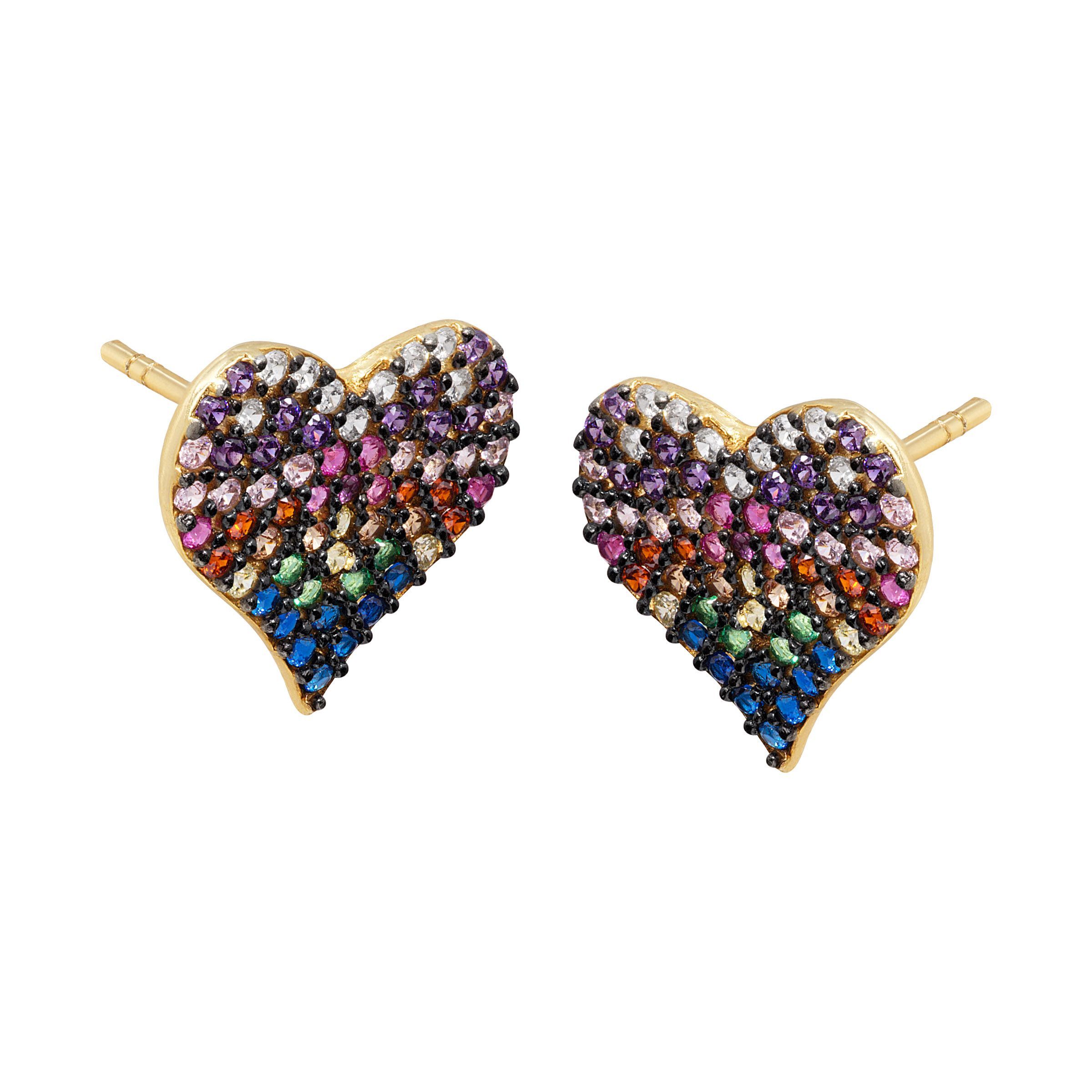Rainbow Cubic Zirconia Heart Stud Earrings in GoldPlated Sterling Silver eBay