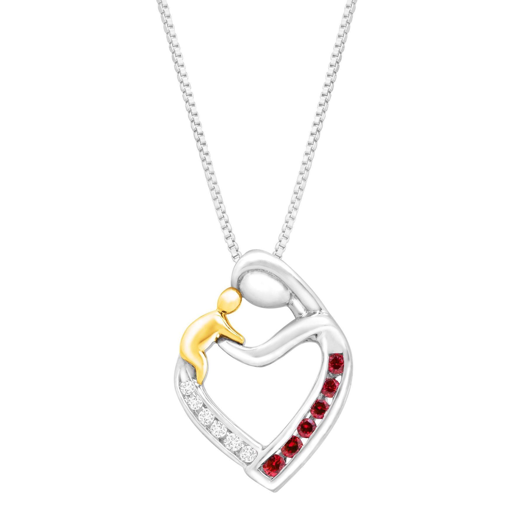 14Kt Gold Created Ruby /& Diamond Heart Mom Pendant Necklace
