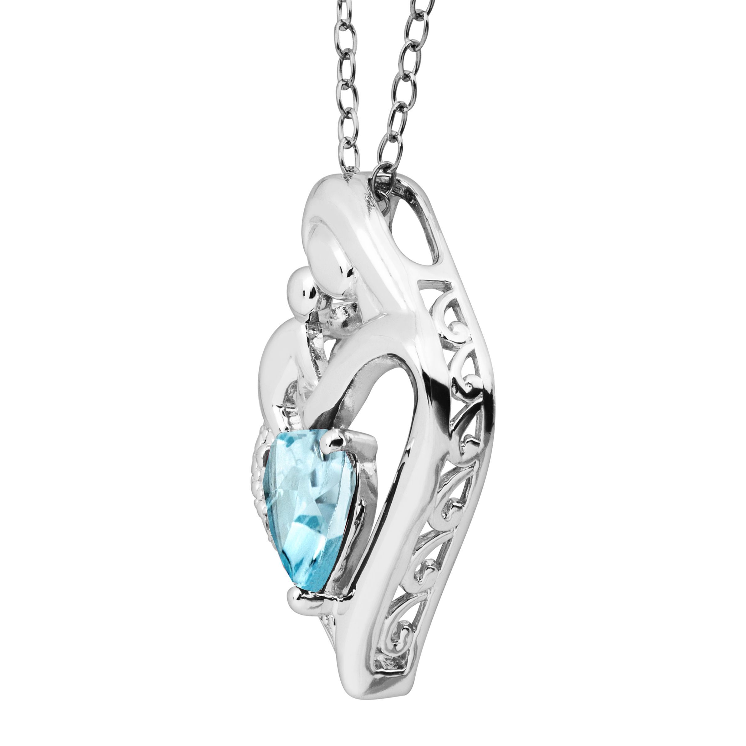 Birthstone Mother & Child Heart Pendant with Diamond Sterling Silver