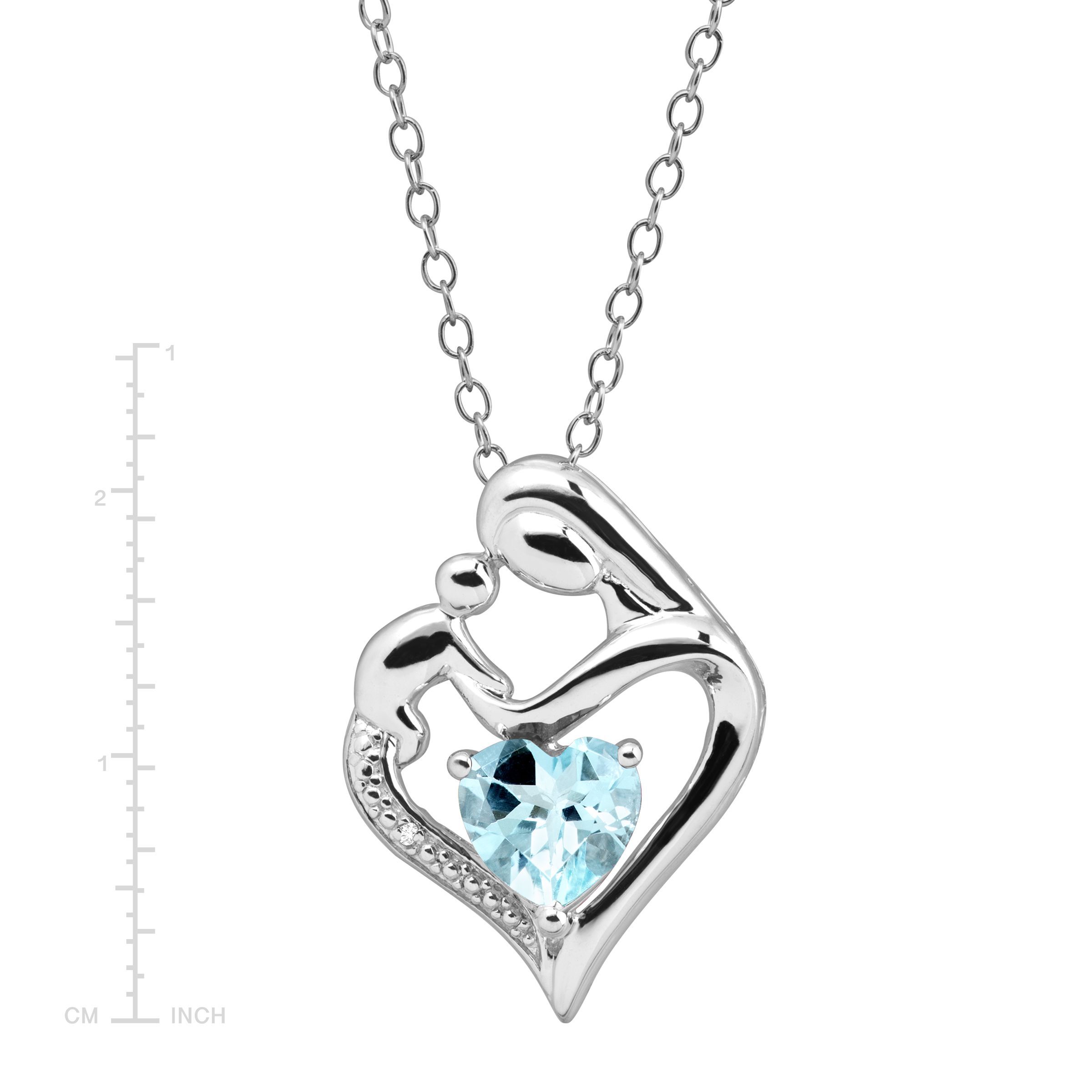 Birthstone Mother & Child Heart Pendant with Diamond Sterling Silver