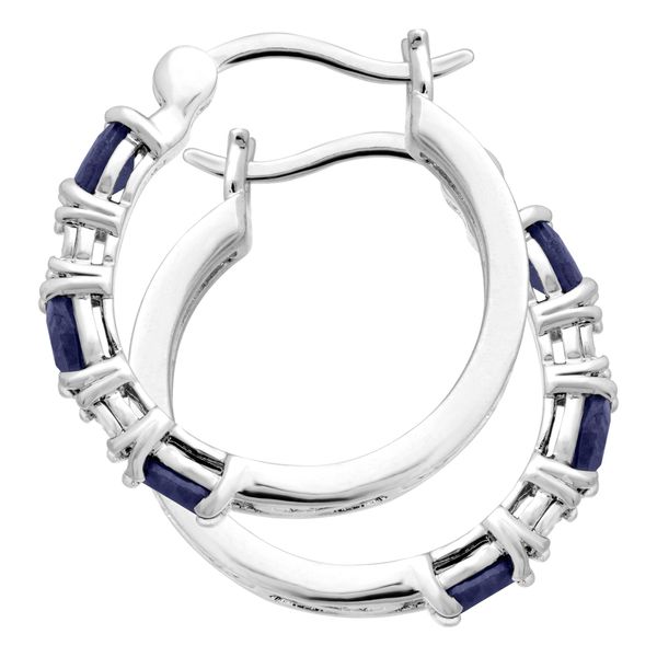 2 1/10 ct Natural Sapphire Hoop Earrings with Diamond Accents in