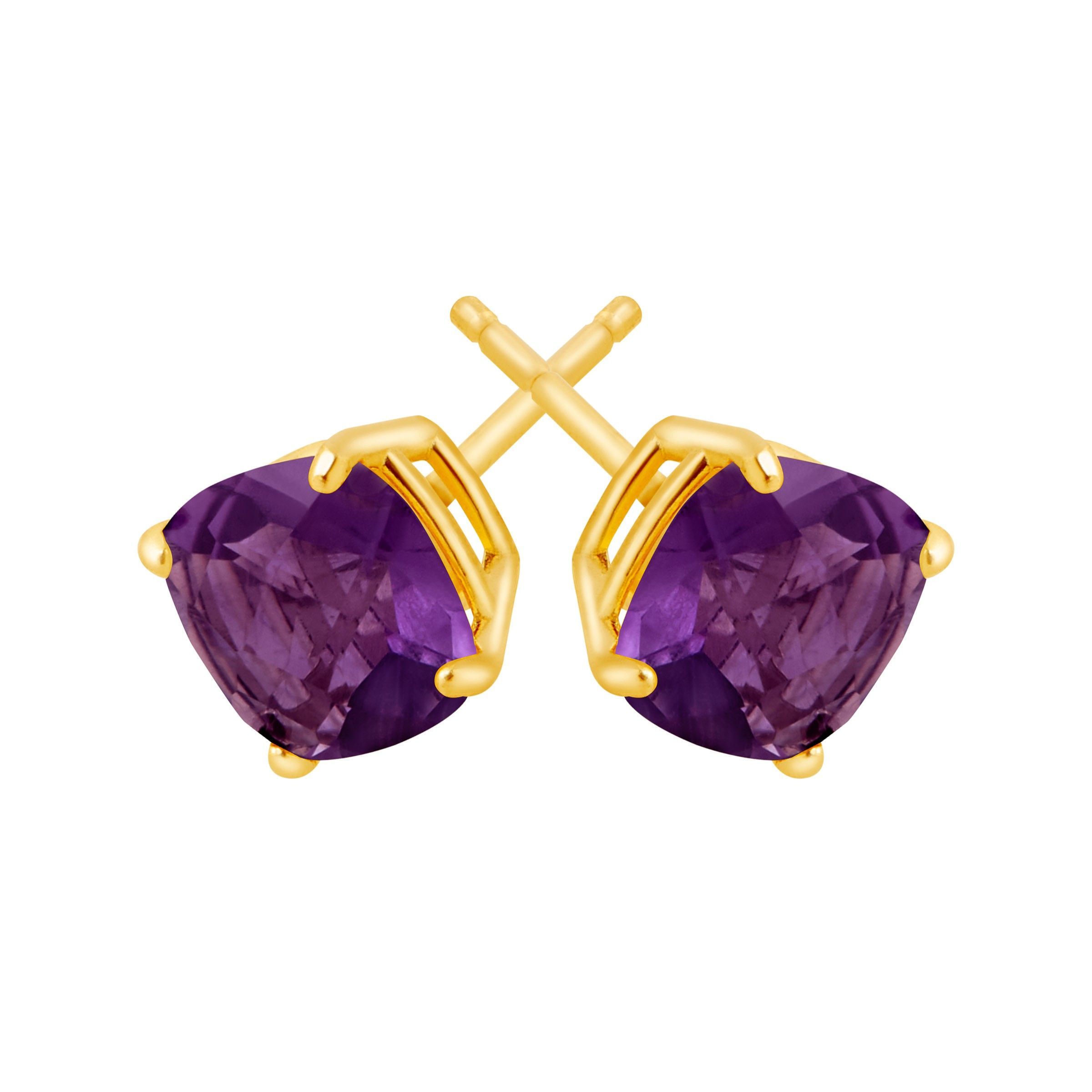 CushionCut Gemstone Stud Earrings in 14K Gold eBay