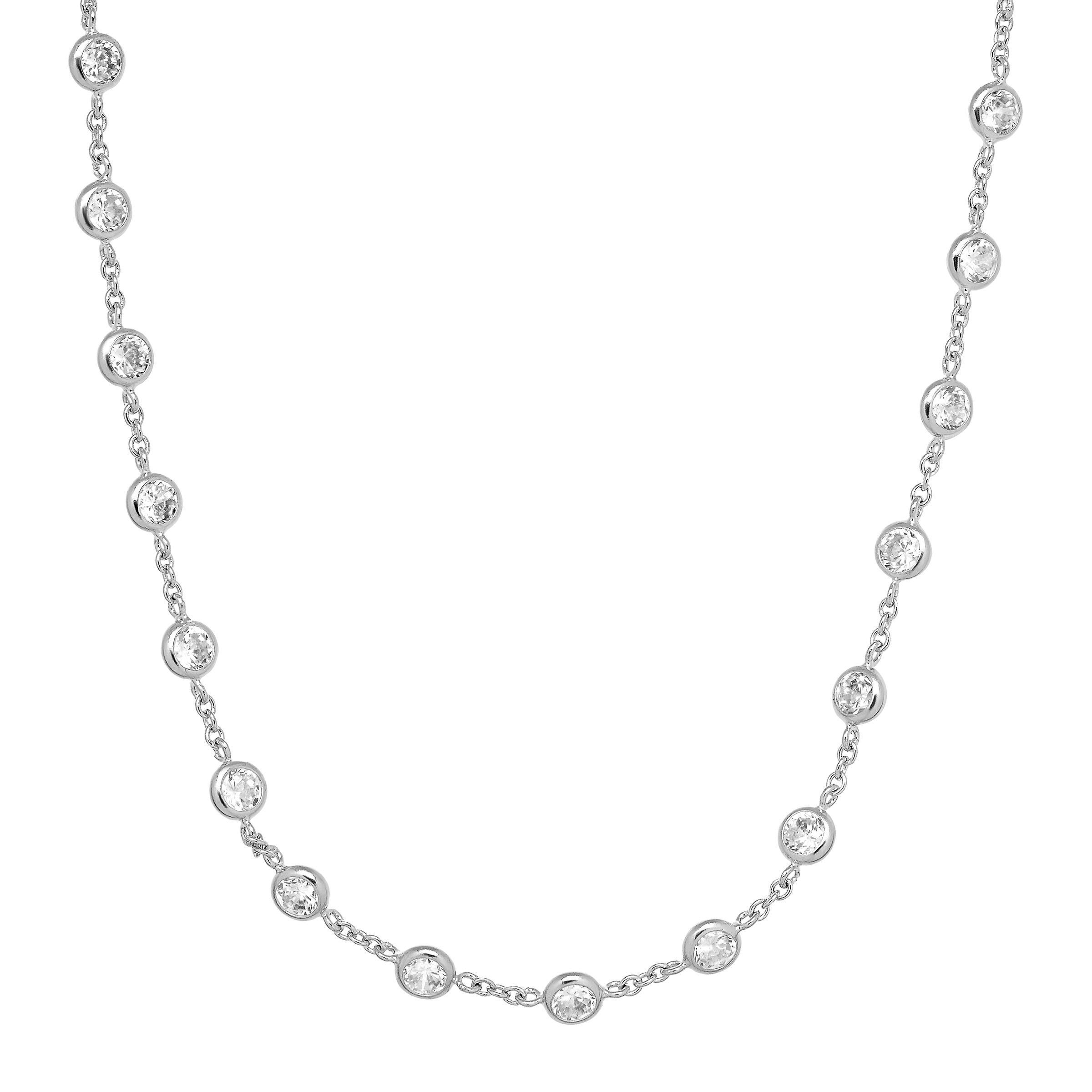 Sterling Silver Rhodium-plated 6 Station Flower Necklace Sterling Silver Rhodium-plated 6 Station Flower Necklace