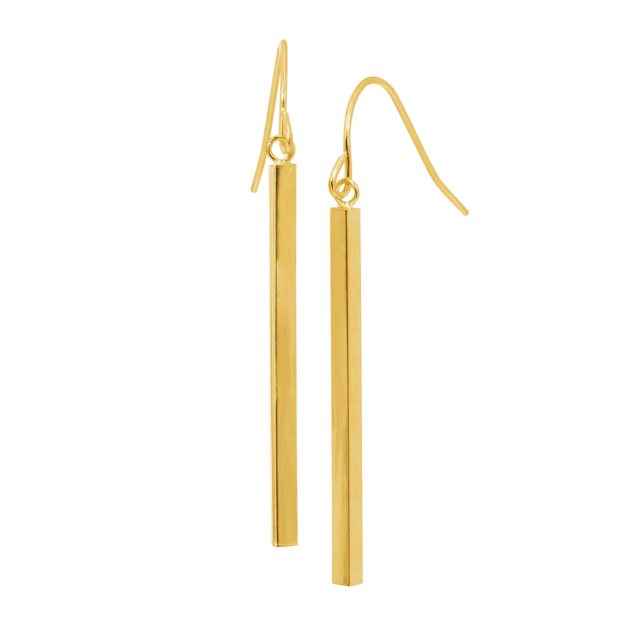 Just Gold Etched Tube Drop Earrings in 10K Gold