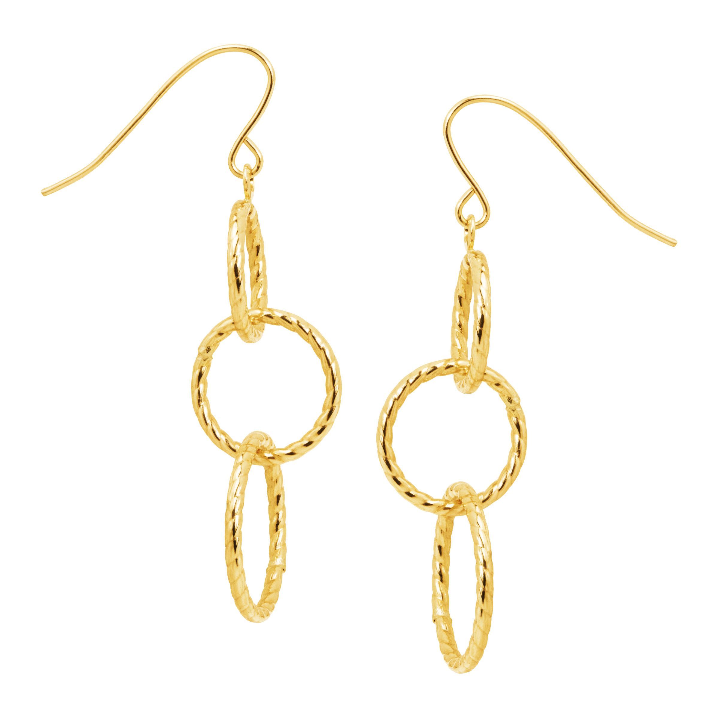 Interlocking Circle Textured Drop Earrings in 14K Gold eBay
