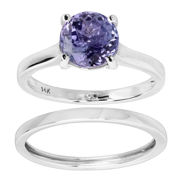 Natural Tanzanite Bridal Ring Set with Diamonds in 14K White Gold