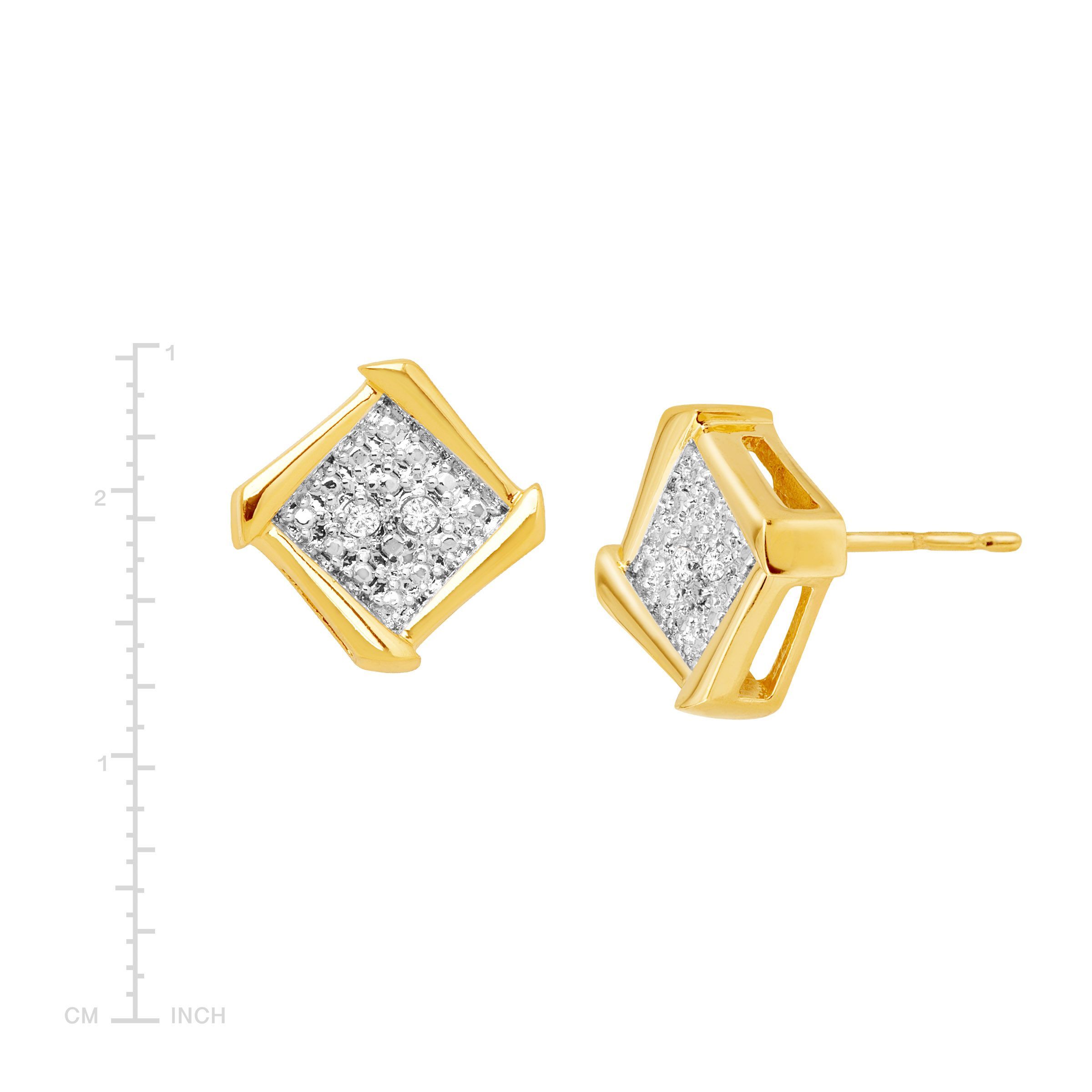 Framed Square Stud Earrings with Diamonds in 18K GoldPlated Bronze eBay