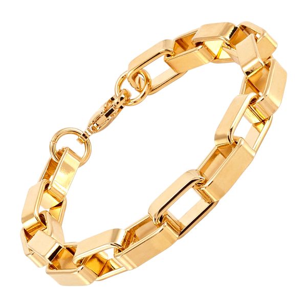 ItalianMade Open Box Link Bracelet in 18K Gold Plated Bronze, 7.5