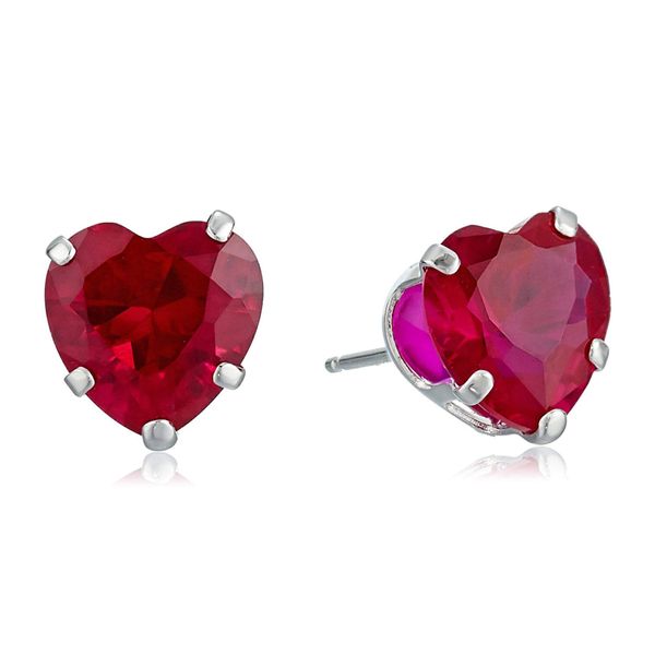 Created Ruby Heart Stud Earrings in 14K White Gold Ruby Heart Stud
