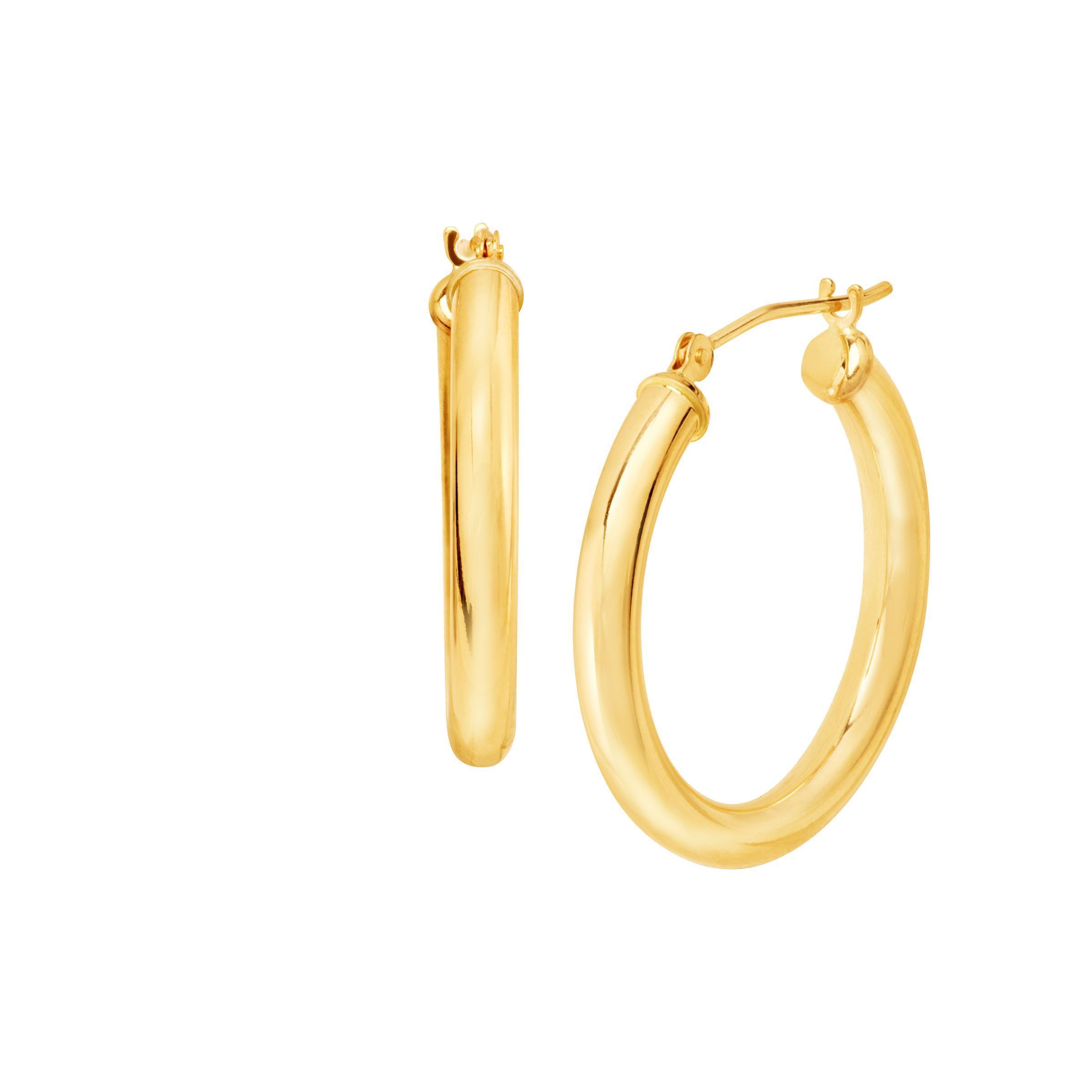 14k Yellow Gold Tubular Hoop Large Round Earrings 25mm 14k Yellow Gold Tubular Hoop Large Round Earrings 25mm