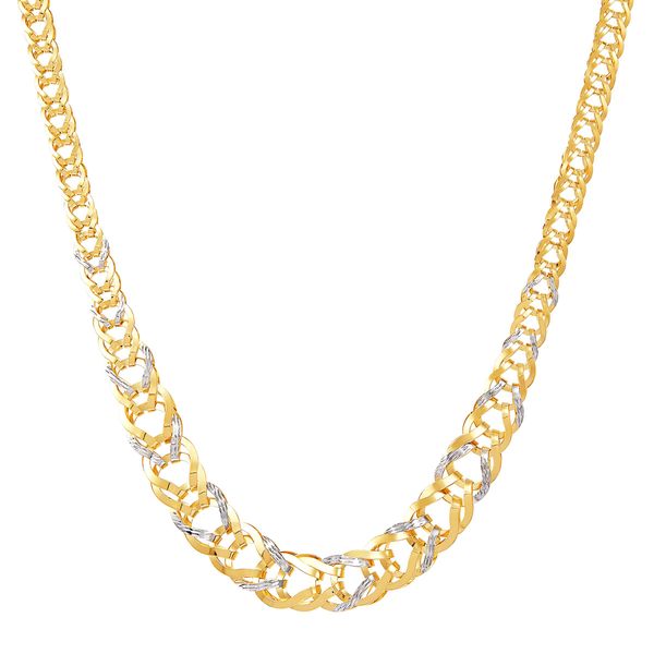 Graduated Open Link Chain Necklace in 14K Gold & Rhodium Plate, 17