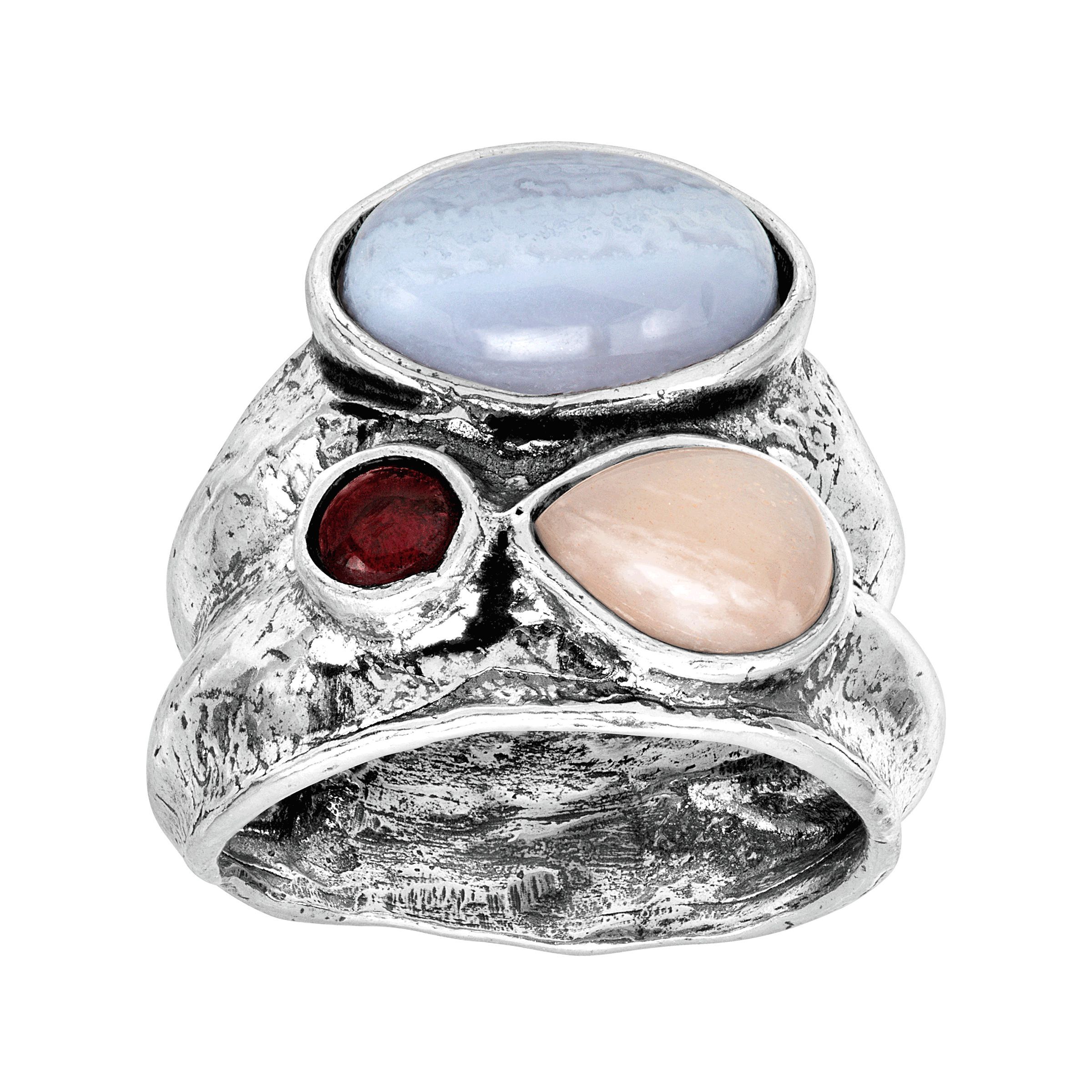 Multi-Stone Garnet Ring 925 Sterling Silver Oxidized Beaded Silver Garnet Ring