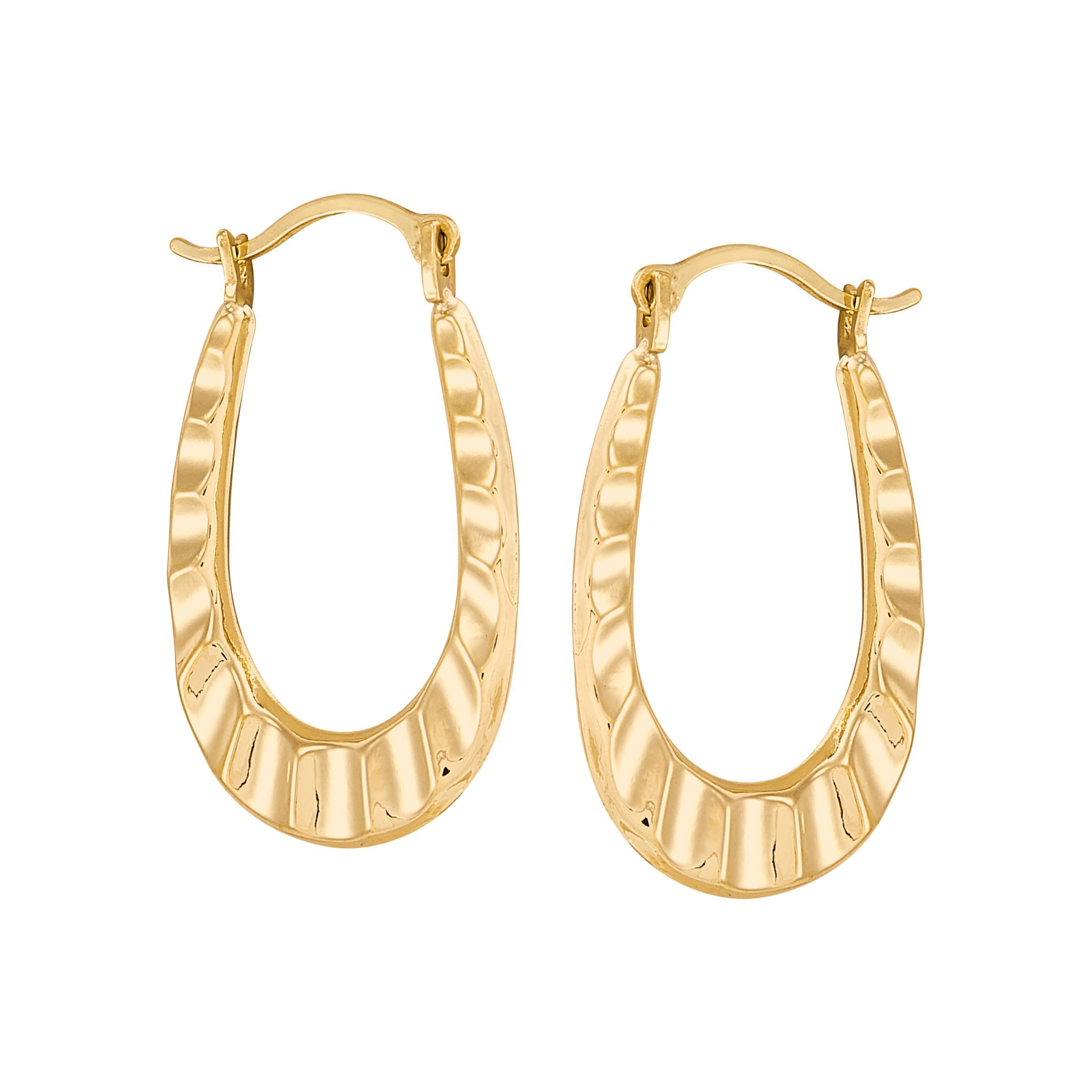 Ruffle Oval Hoop Earrings in 10K Gold eBay