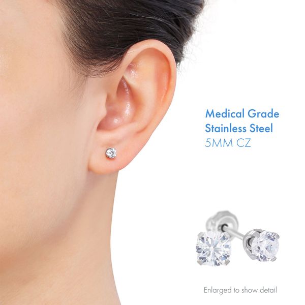 Inverness Home Ear Piercing Kit with 5 mm Cubic Zirconia Stud Earrings