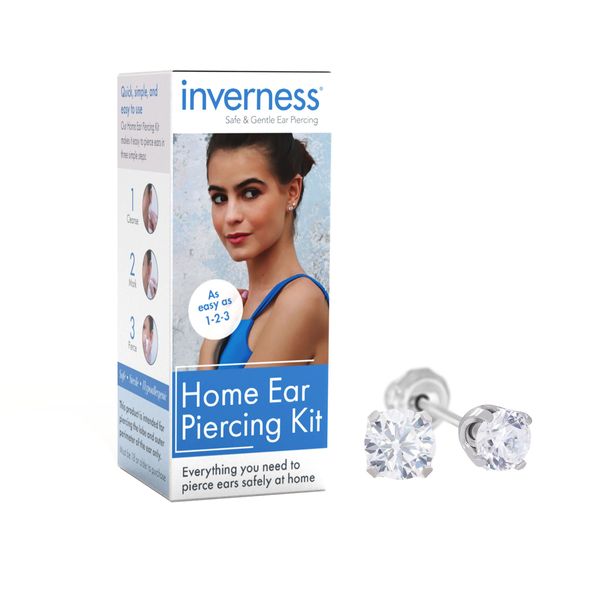 Inverness Home Ear Piercing Kit with 5 mm Cubic Zirconia Stud Earrings