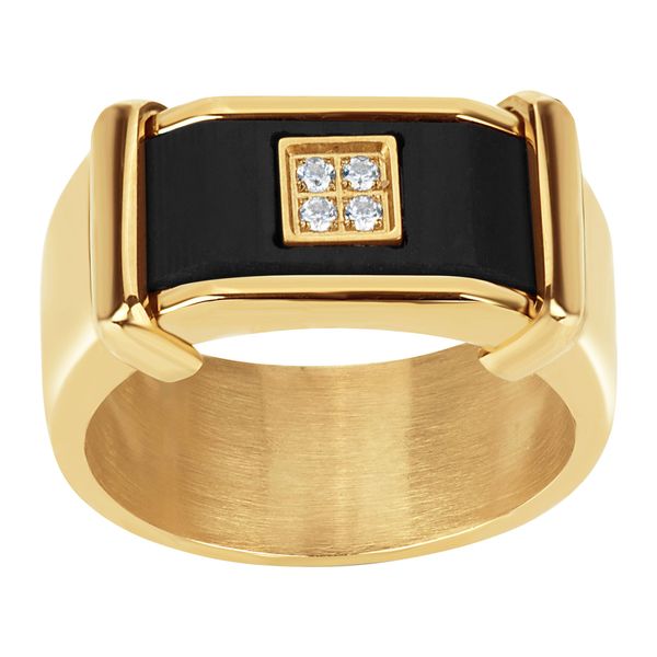 Men's Square Bezel Ring with Cubic Zirconias in Gold IonPlated