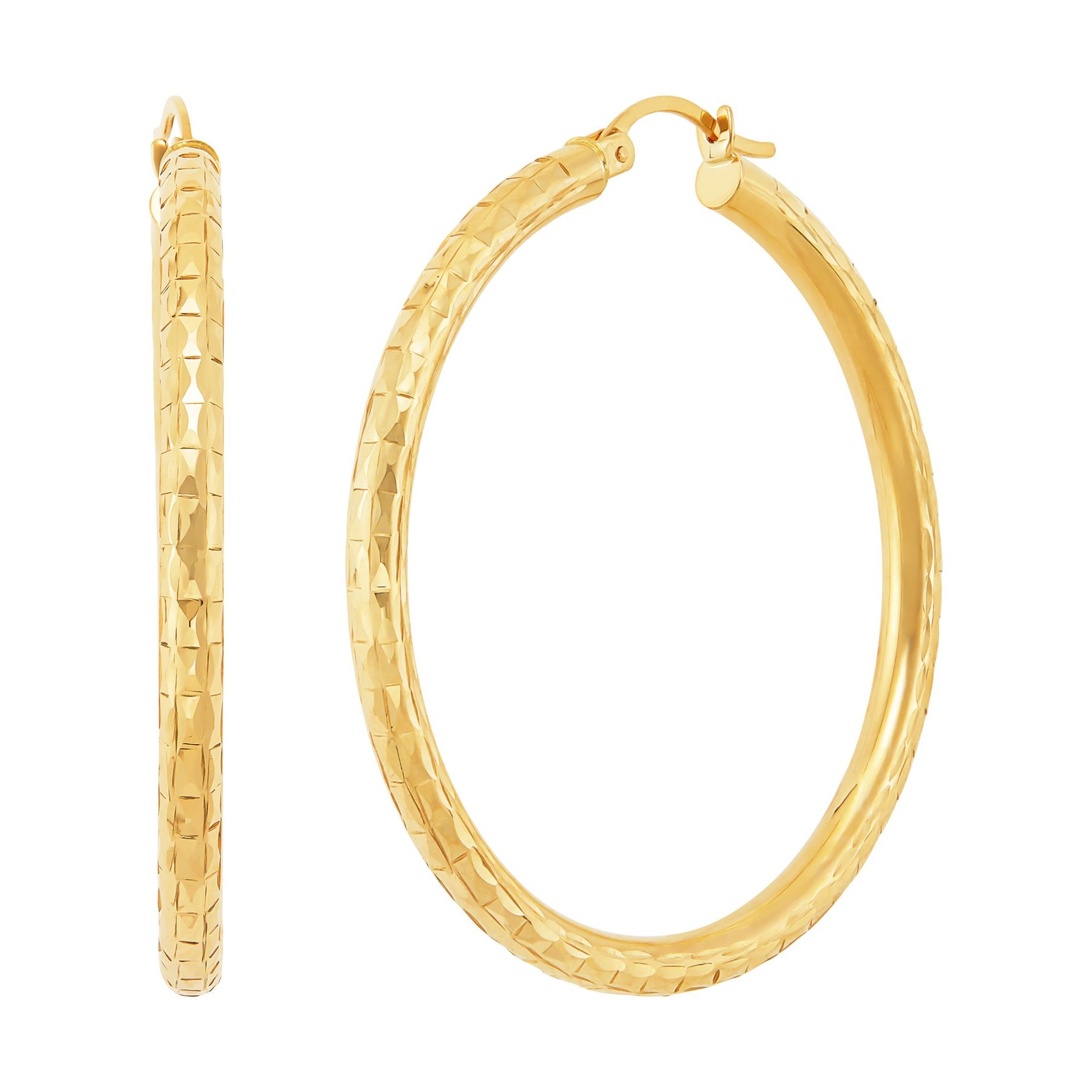 40 Mm Prism Cut Hoop Earrings In 14k Gold 40 Mm Prism Cut Hoop Earrings Welry